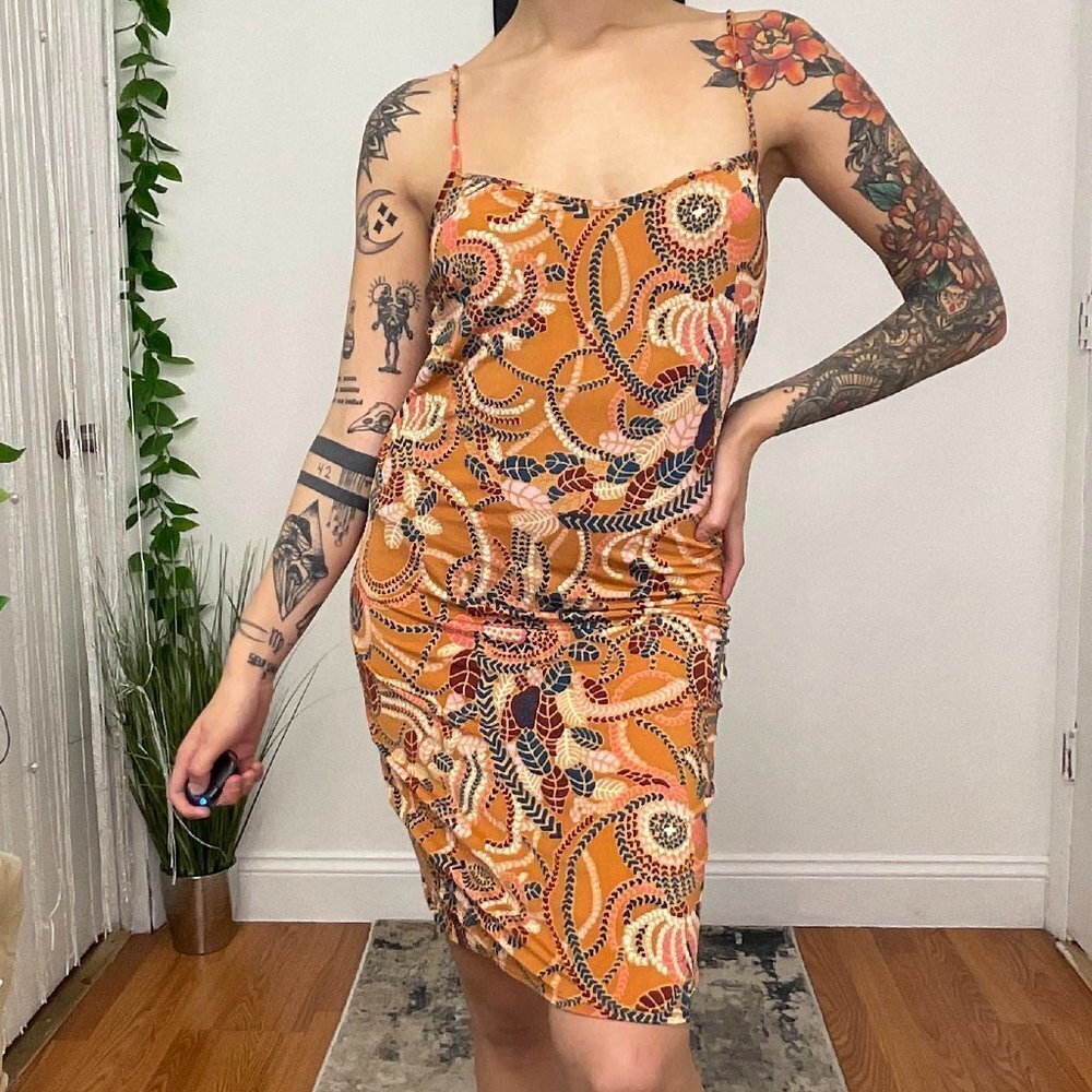 A.L.C Floral Spaghetti Strap Mini Dress Size XL Mustard Yellow